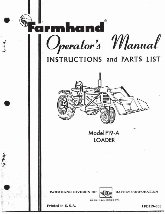 AGCO Technical Publications: F19-A Farmhand Material Handling-Loader